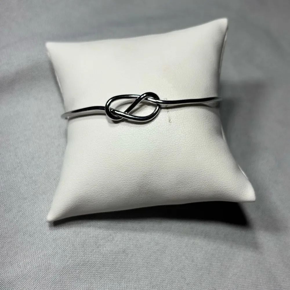 New! Love Knot Silvertone Boho Open Cuff Adjustable Bracelet